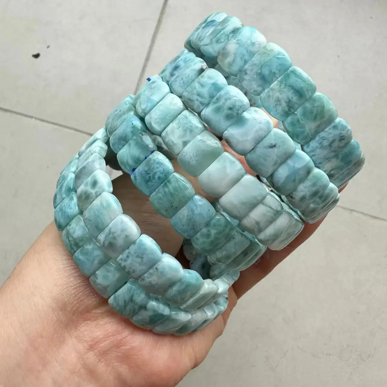 AA grade natural Larimar/copper Pectolite bead bracelet Dominican Larimar gemstone bracelet party gift 250425