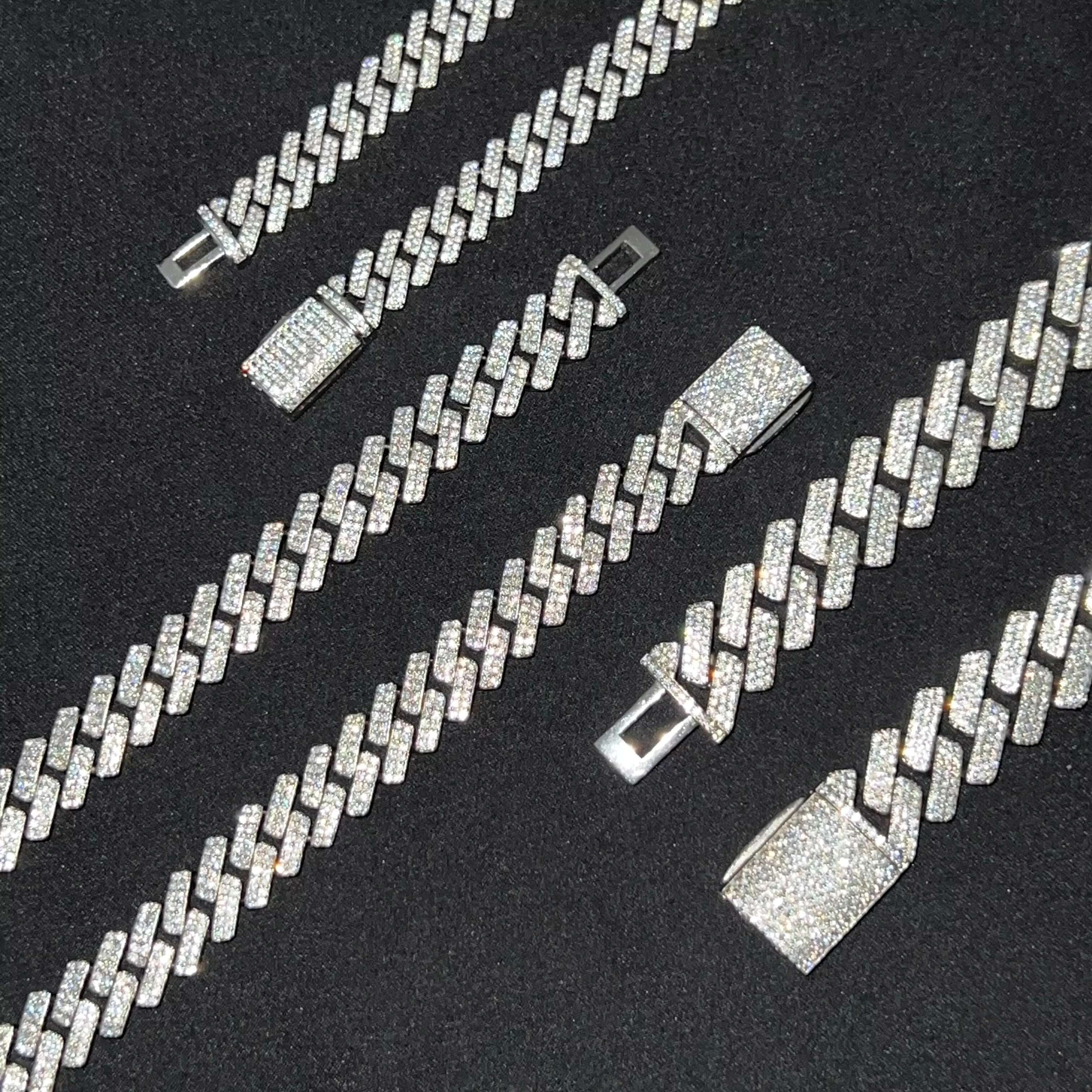 Real S925 Cuban Link 10mm 12mm Pass Diamond Tester Vvs Moissanite Gems Necklace Moissanite Cuban Link Chain
