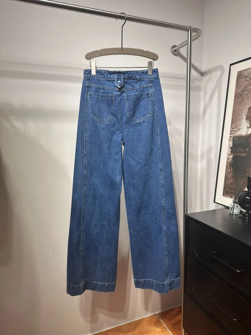 High quality blue floral print sequined denim jeans model 250428