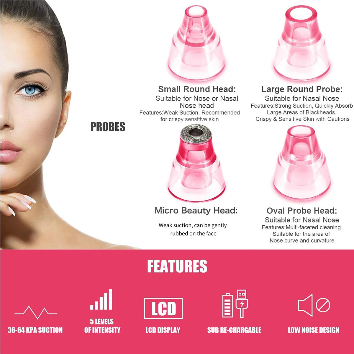 1PC Blackhead Absorber Cleansing 4 Replaceable Tips LED Display Home Beauty Device 250422