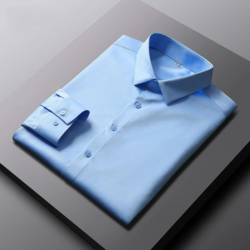 Mens casual and fashionable long sleeved solid color shirt non ironing resistant business top 250427