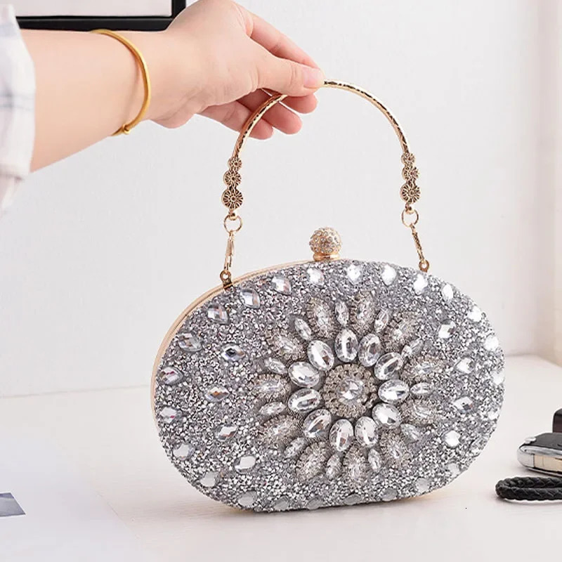 Womens Evening Clutch Bag Wedding Gift Flower Diamond Wallet Chain Party with Metal Handle 250428