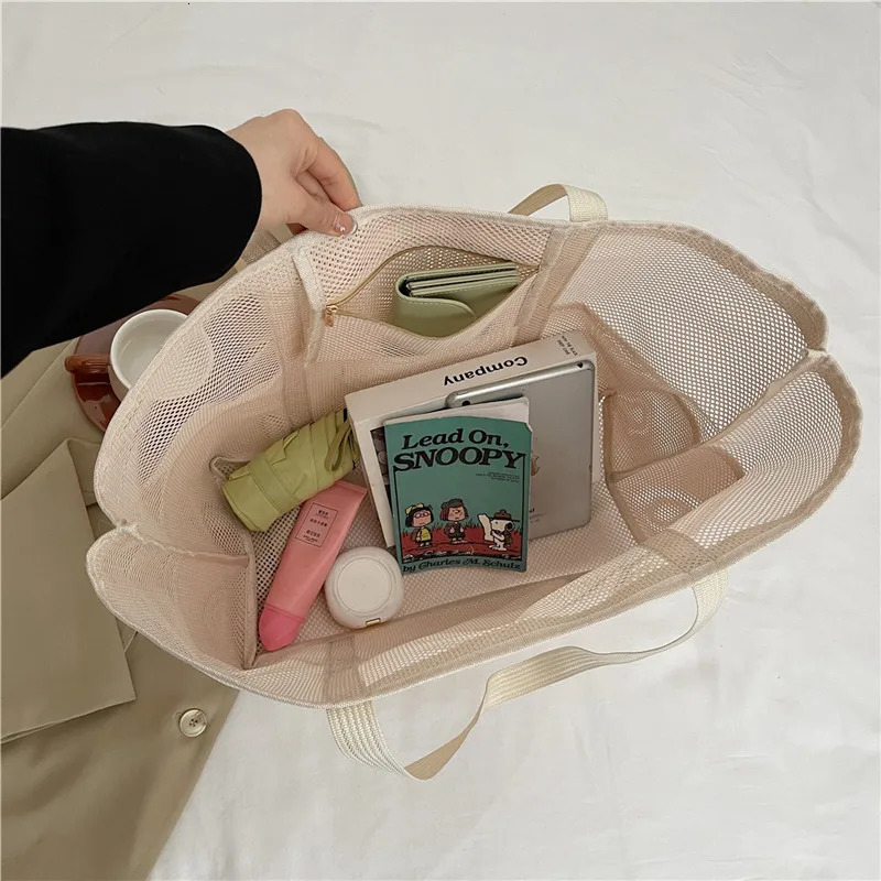 Multipocket Summer Large Beach Bag For Towels Mesh Durable Beach Bag For Toys Waterproof Underwear Pocket Beach Tote Bag 250428