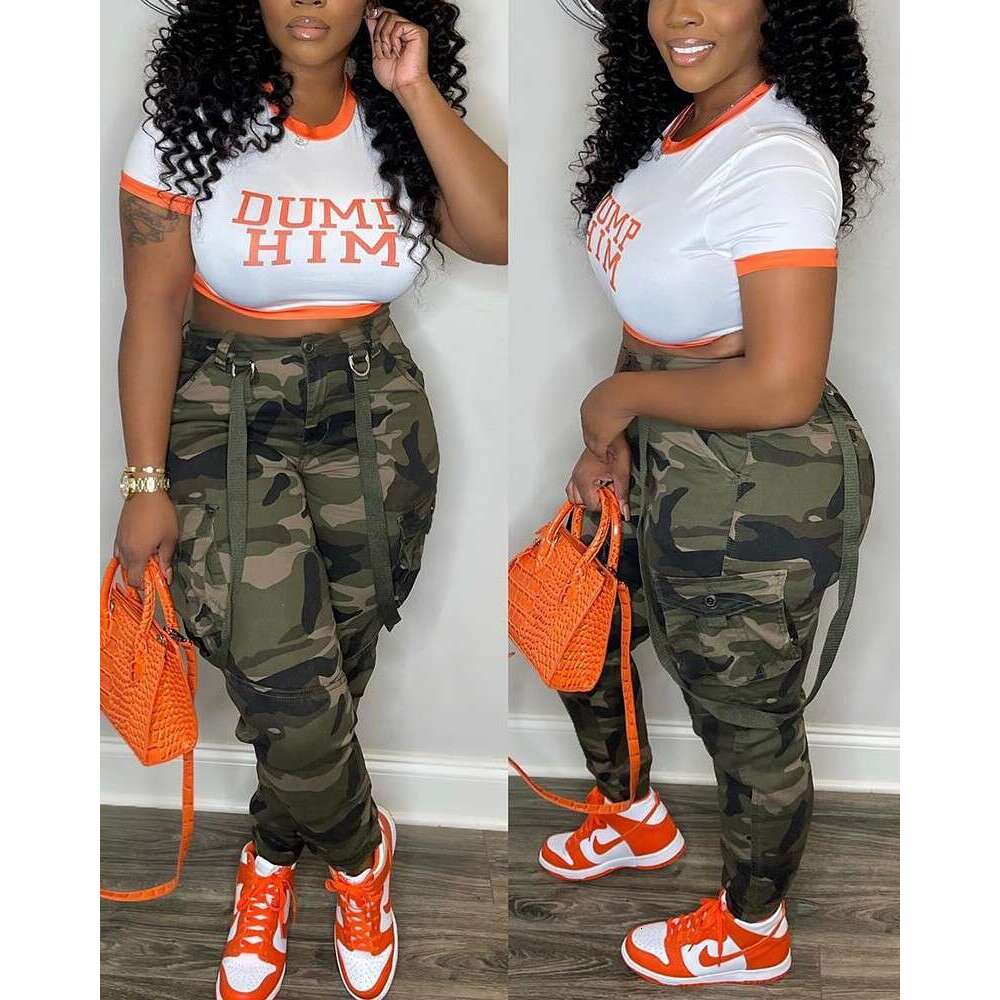 2234 Europe and America street fashion camouflage versatile ankle strap overalls 2025 new style temperament chic elegant clothing