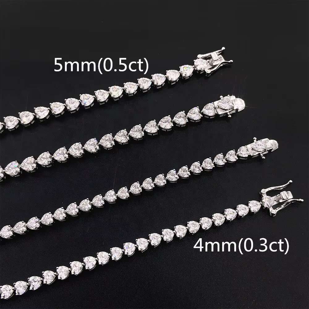 Custom Tennis Bracelet 4mm 5mm VVS Moissanite Diamond Women Heart Tennis Bracelet