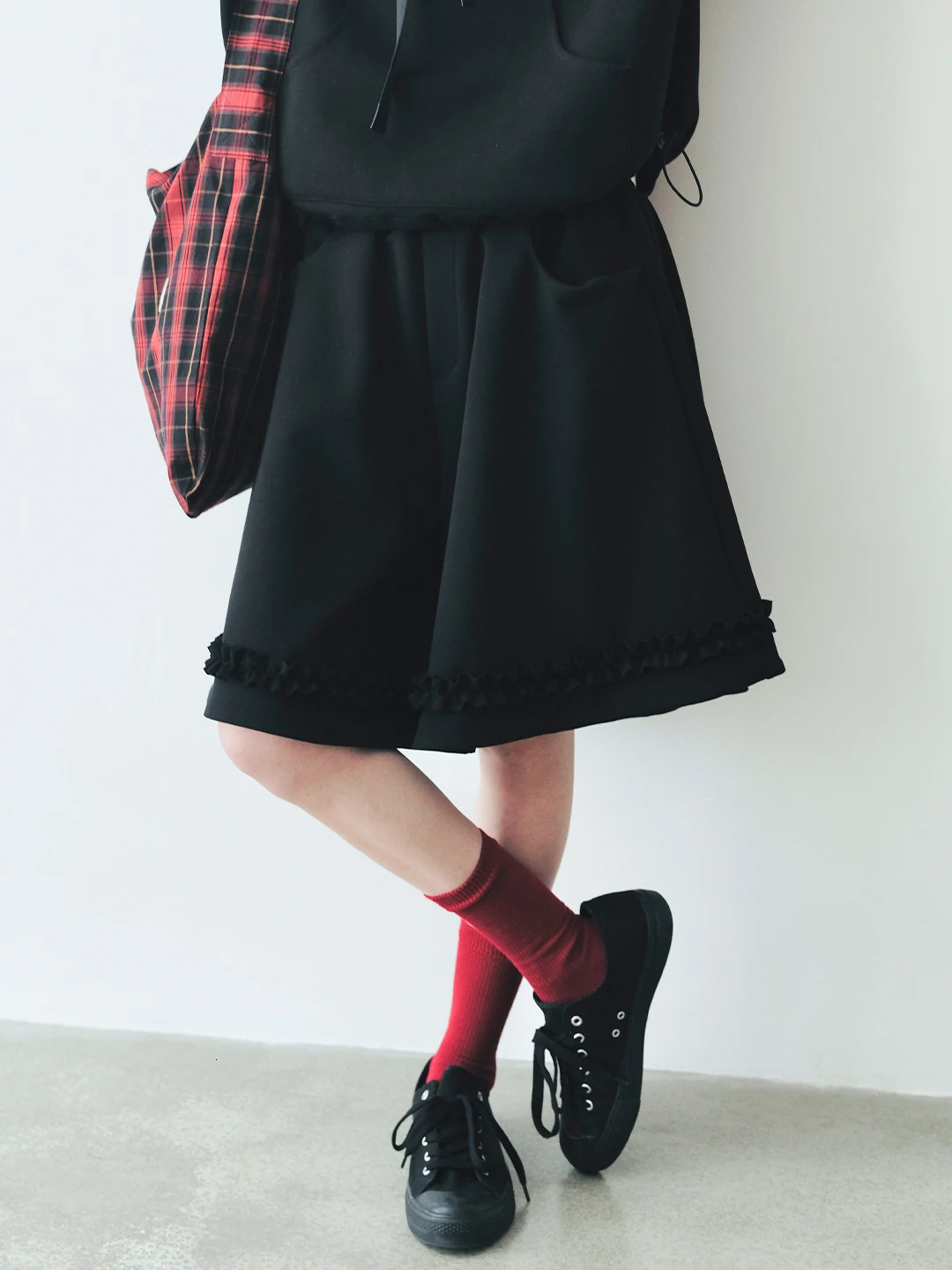 Womens black air layer shorts imakokoni autumnwinter versatile n sense lace sanitary pants for women 244807 250428