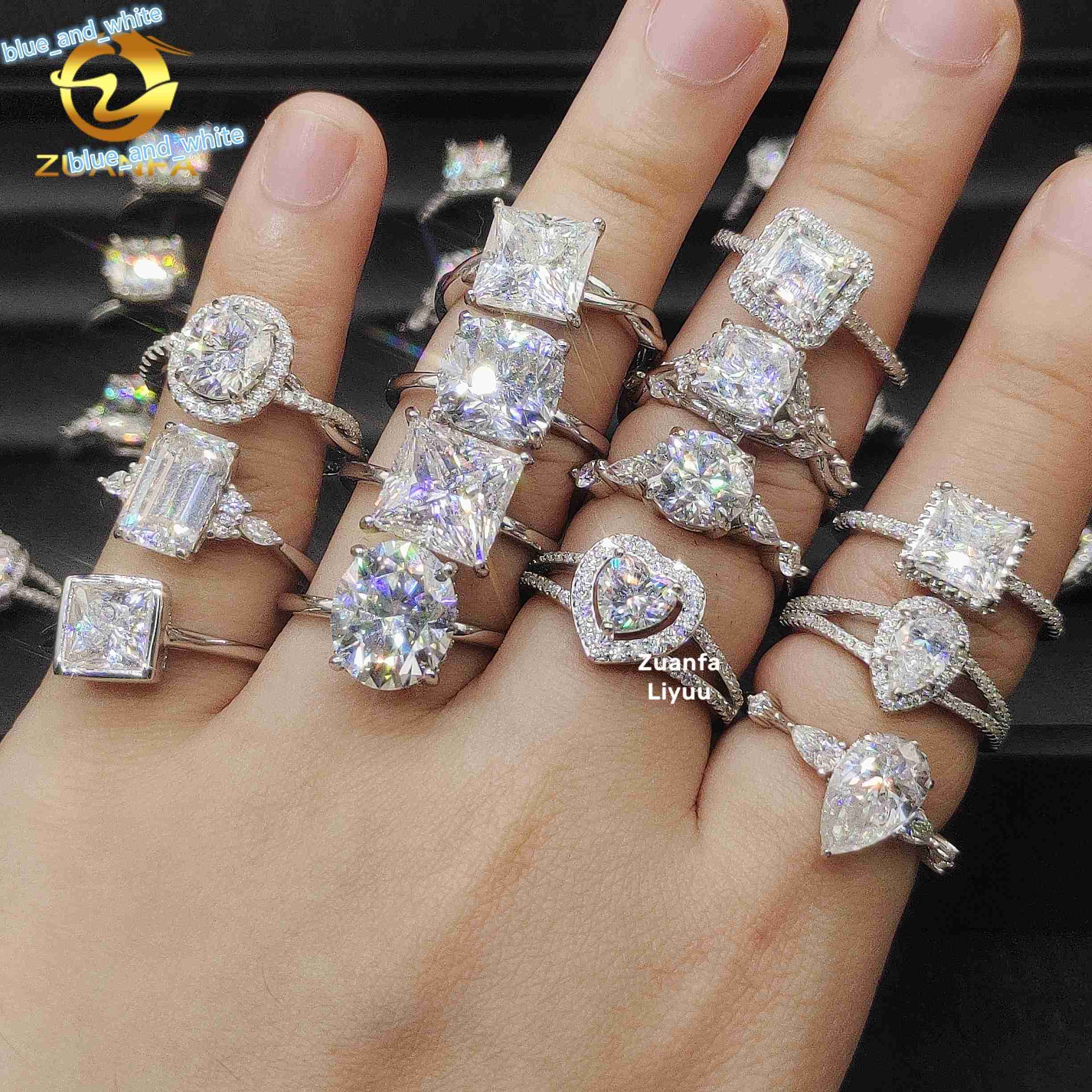 Luxury Women Diamond Rings 925 Sterling Silver Jewelry Fancy Cut VVS Moissanite DIamond Wedding Rings