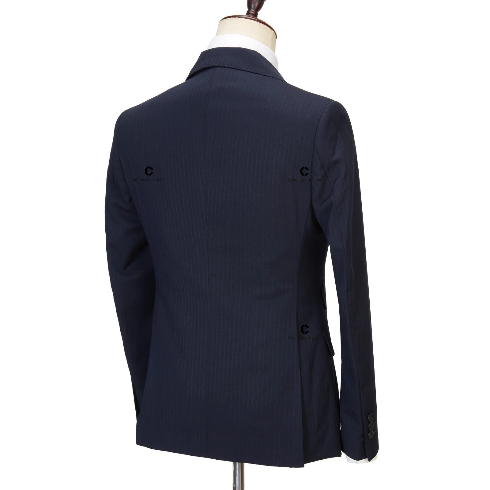 Cenne Des Graoom Double Chest Blue Black Striped Mens Custom 2piece Jacket Pants Business Meeting Wedding 250428