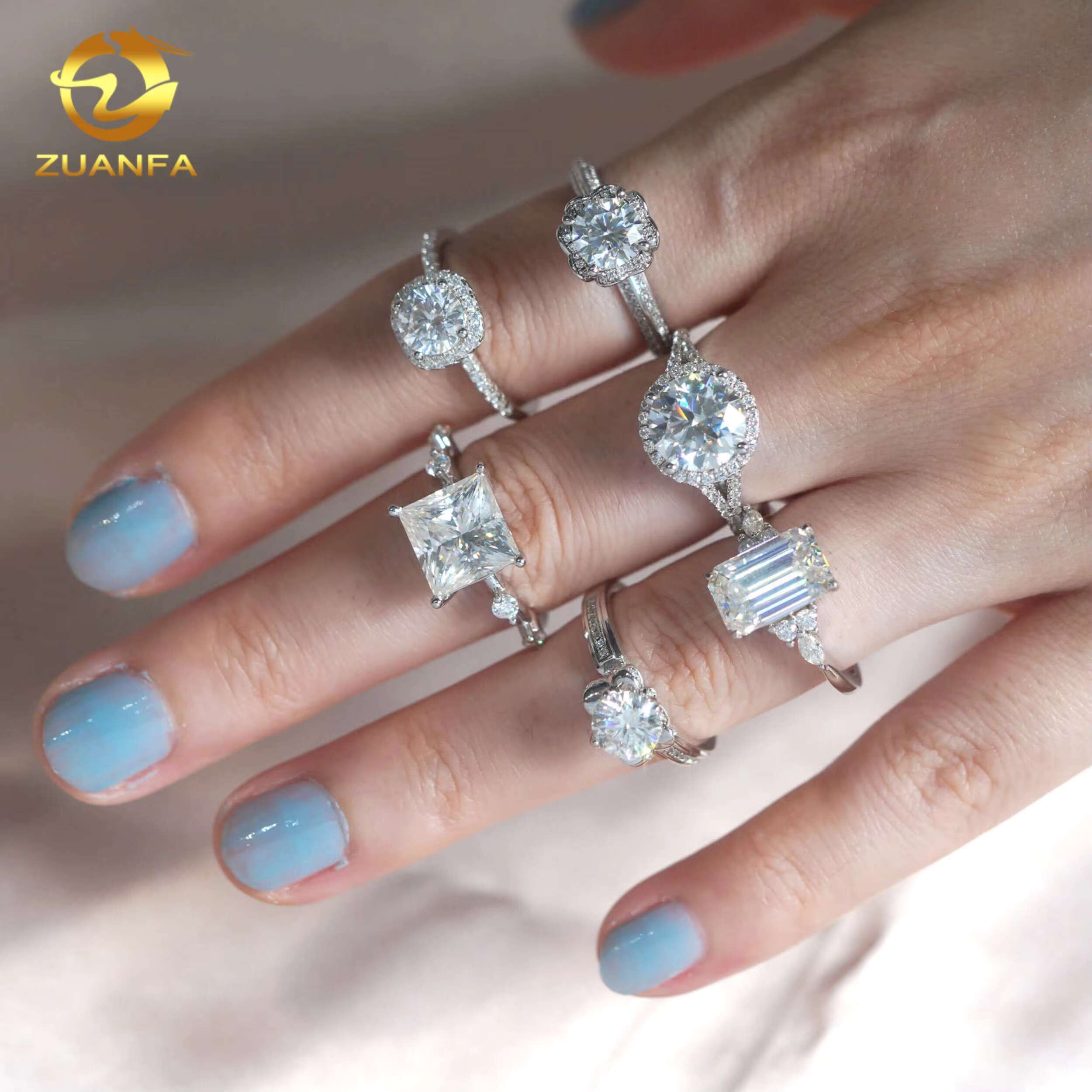 Zuanfa Jewelry Custom Emerald Cut Moissanite Diamond Engagement Rings Women Luxury 925 Sterling Silver Trendy Rings for Wedding