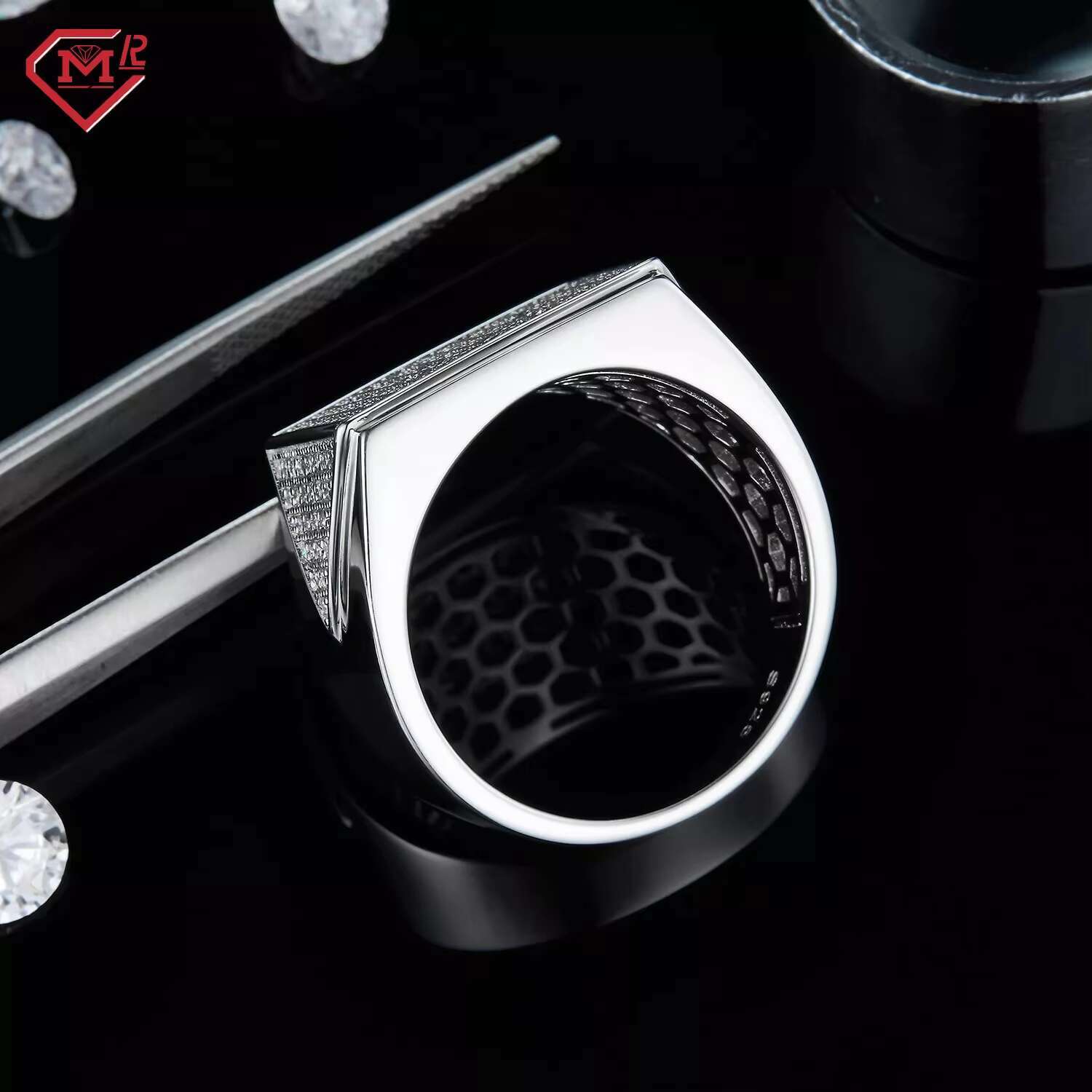Hiphop Moissanite Ring Men 925 Silver White Gold Plated Vvs Iced Out Diamond Custom Moissanite Ring