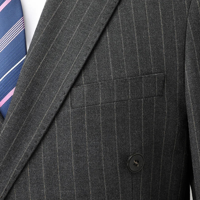 Mens Business Set SetTrous Fashion and Handsome Trend Striped Casual Boutique Double Row Buckle Two Piece M6XL 250428