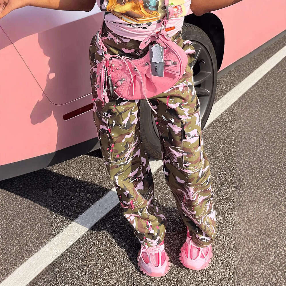 S6931 European and American women's fashion high waisted camouflage pocket multi-color pants 2025 new style temperament chic elegant clothing
