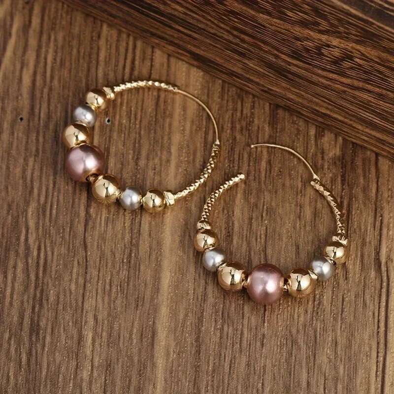Classical Fashion Charm Gold Color Ball Bead Hoop Earrings For Women Party Jewelry Gifts