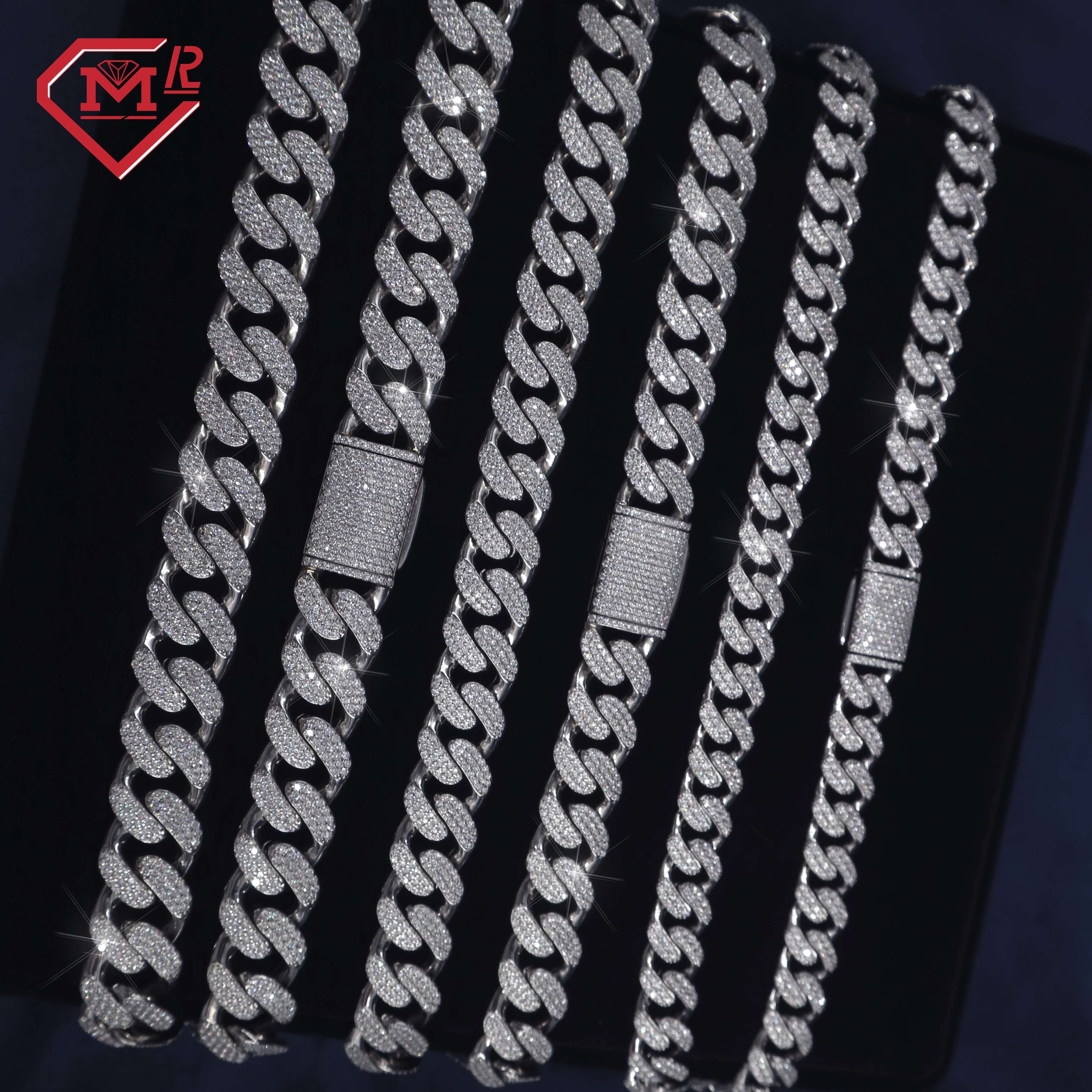 Hiphop Moissanite Cuban Chain 925 Sterling Silver Vvs Iced Out Cuban Link Chain Moissanite
