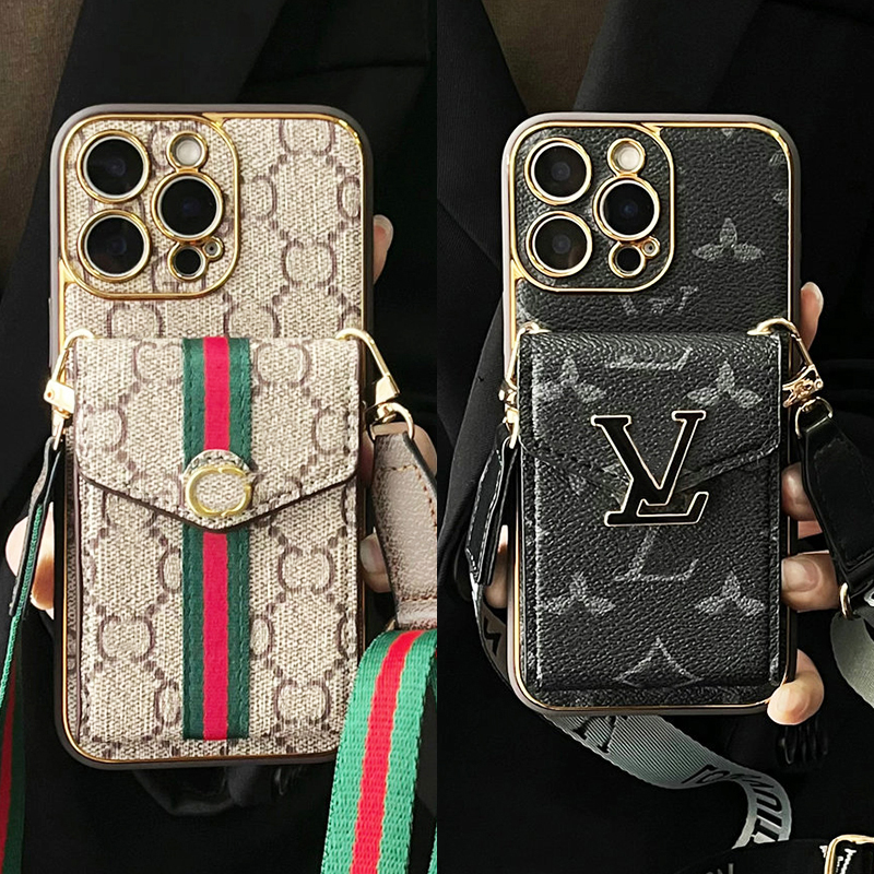 Designer IPhone Case Leather Phone Case For iPhone 16 Pro Max 14 13 12 11 ProMax 15 Plus XS Max XR Samsung S24 Ultra S23 S22 Case Wallet Card Pocket Crossbody Strap