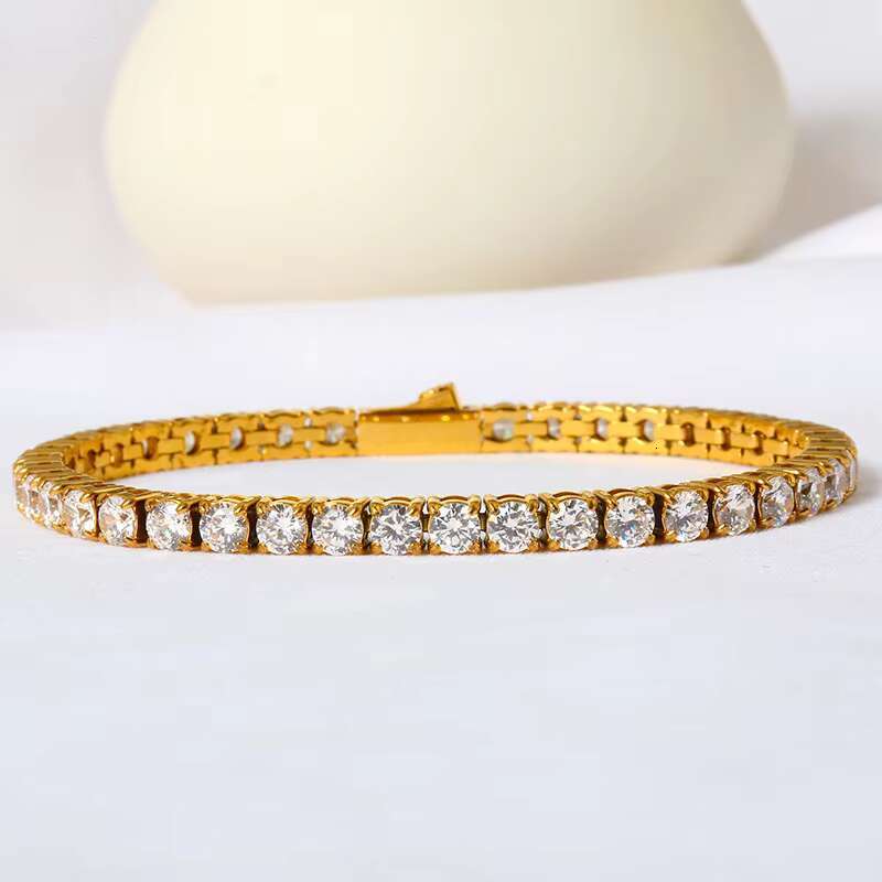 Trendy Waterproof 7-9 Inches 3mm 4mm 5mm Moissanite Classic Stainless Steel Tennis Bracelet for Women Gold Plated Jewelry