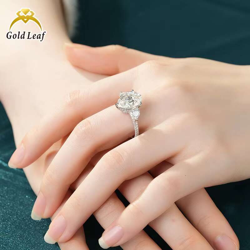 Goldleaf GRA Certificate Moissanite Pear Silver 925 Gold Plated Moissanite Ring Pave Band Moissanite Engagement Rings for Women