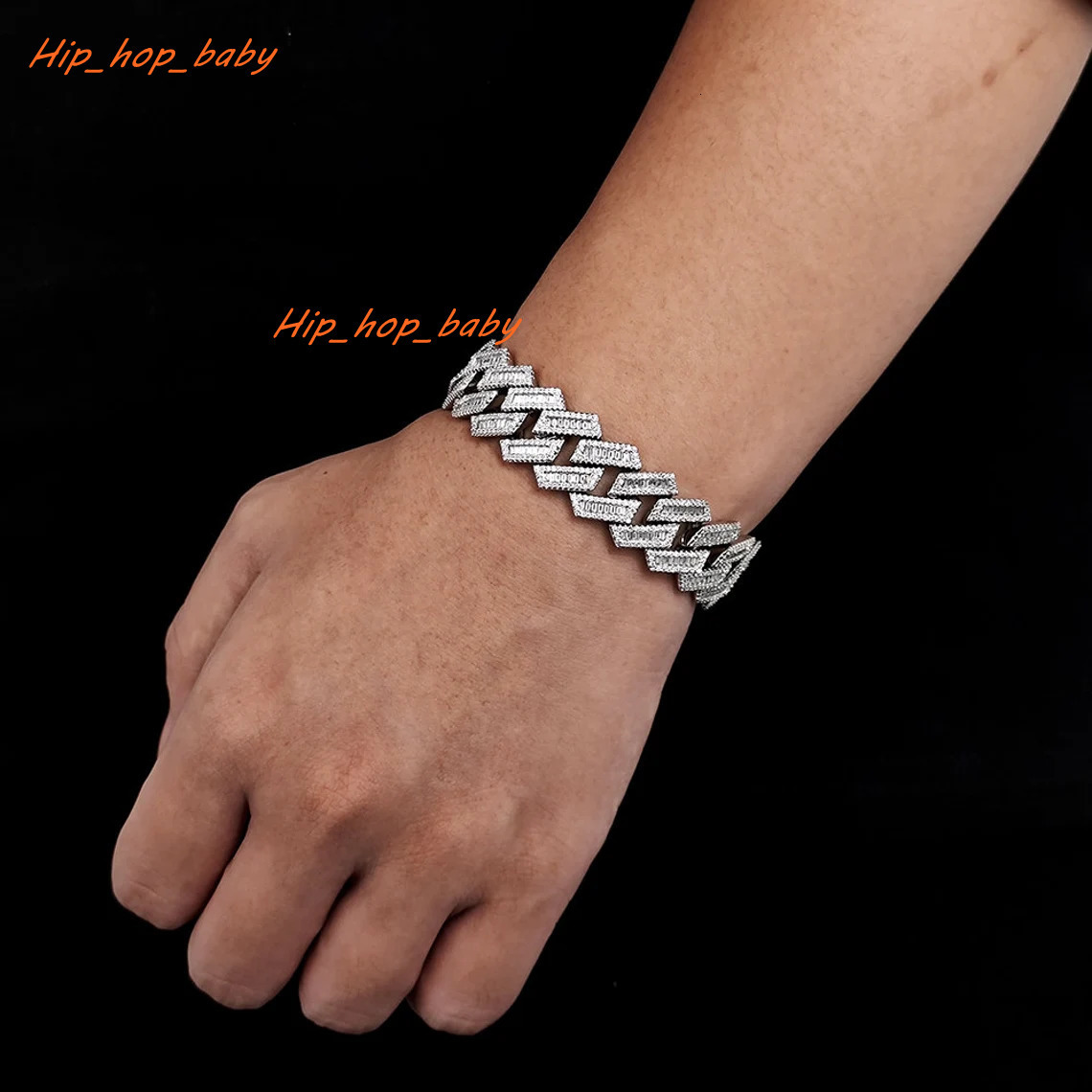 Hiphop Iced Out Cuban Bracelet Baguette 925 Sterling Silver VVS Moissanite Cuban Link Chain Bracelet