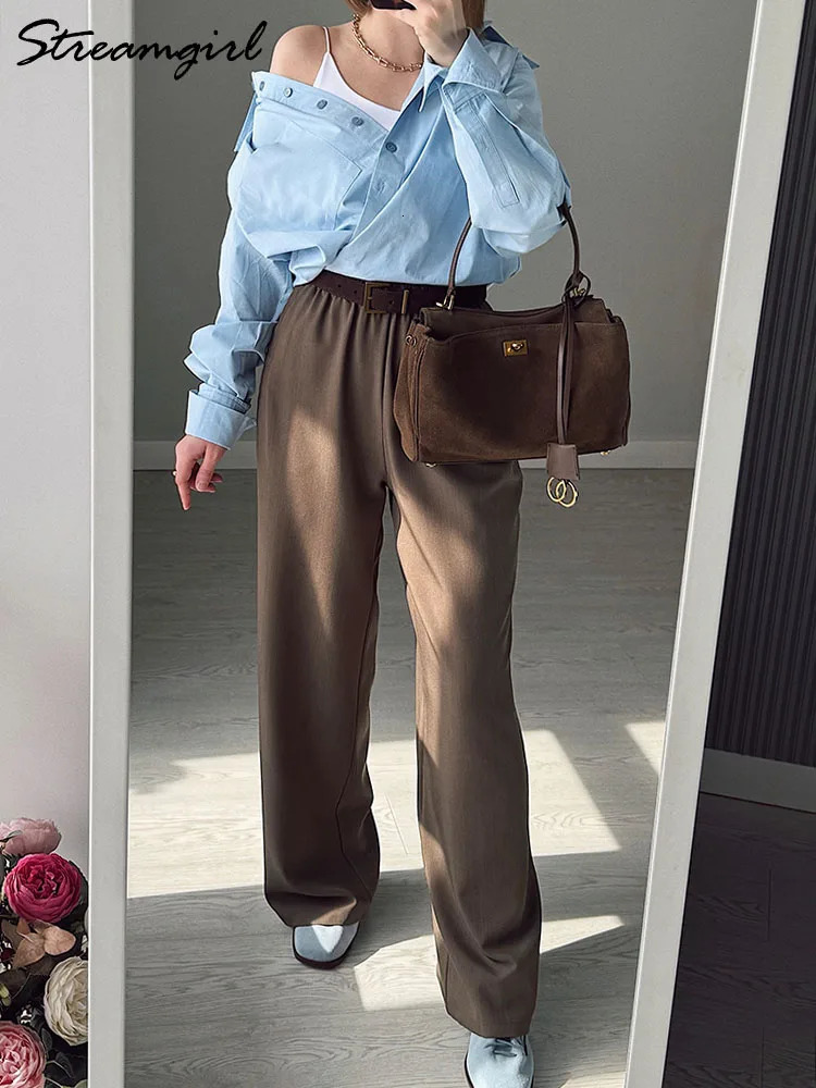 Womens wide leg pants grey formal office womens spring straight black work clothes 250428