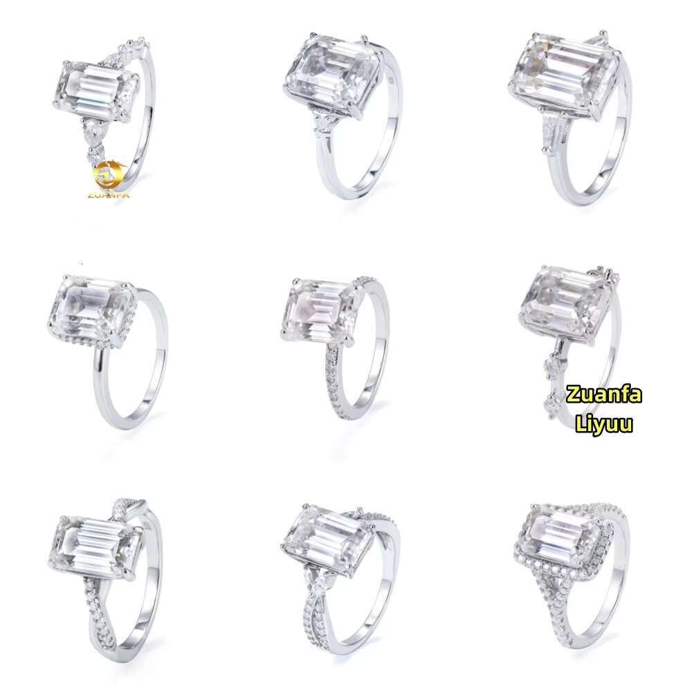 Zuanfa Jewelry Custom Emerald Cut Moissanite Diamond Engagement Rings Women Luxury 925 Sterling Silver Trendy Rings for Wedding