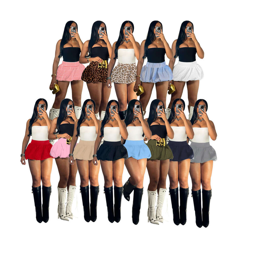 European and American style pleated bubble solid color elastic waist ultra short mini skirt 2025 new casual fashion trend clothing