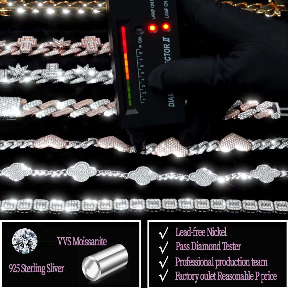 Master Rocks Jewelry 925 Sterling Silver Iced Out 15mm VVS Moissanite Cuban Bracelet Men