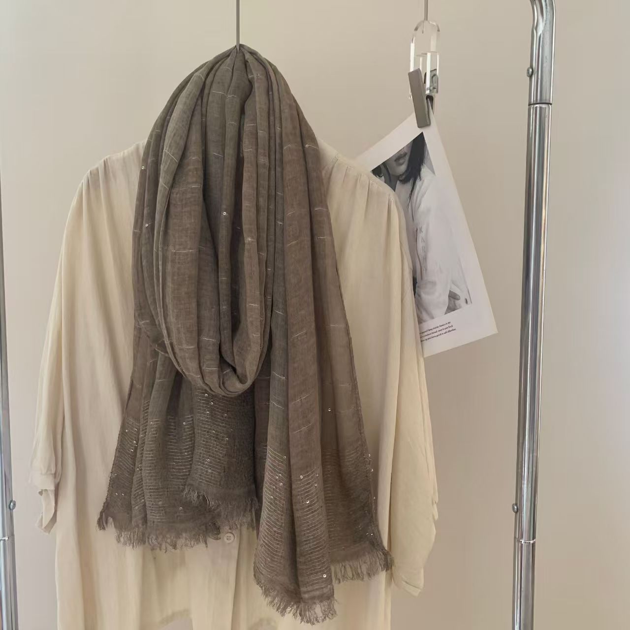 T616 new sequined dirty dyed shawl women's solid color scarf spring and autumn winter all-match cotton and linen light acrylic neck scarf