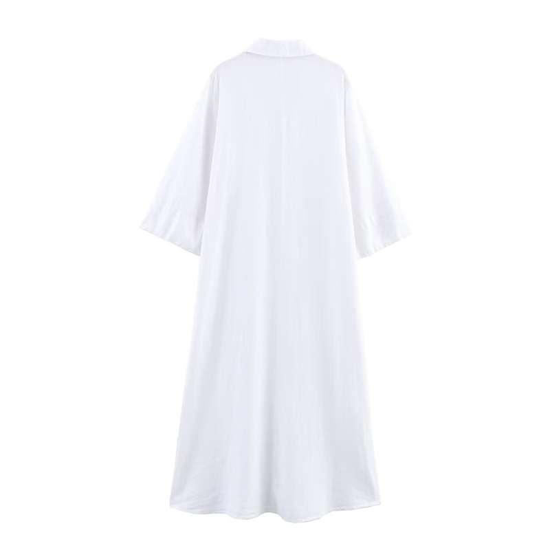 2025 summer new women's casual temperament simple shirt style V-neck dress buckle pocket decoration