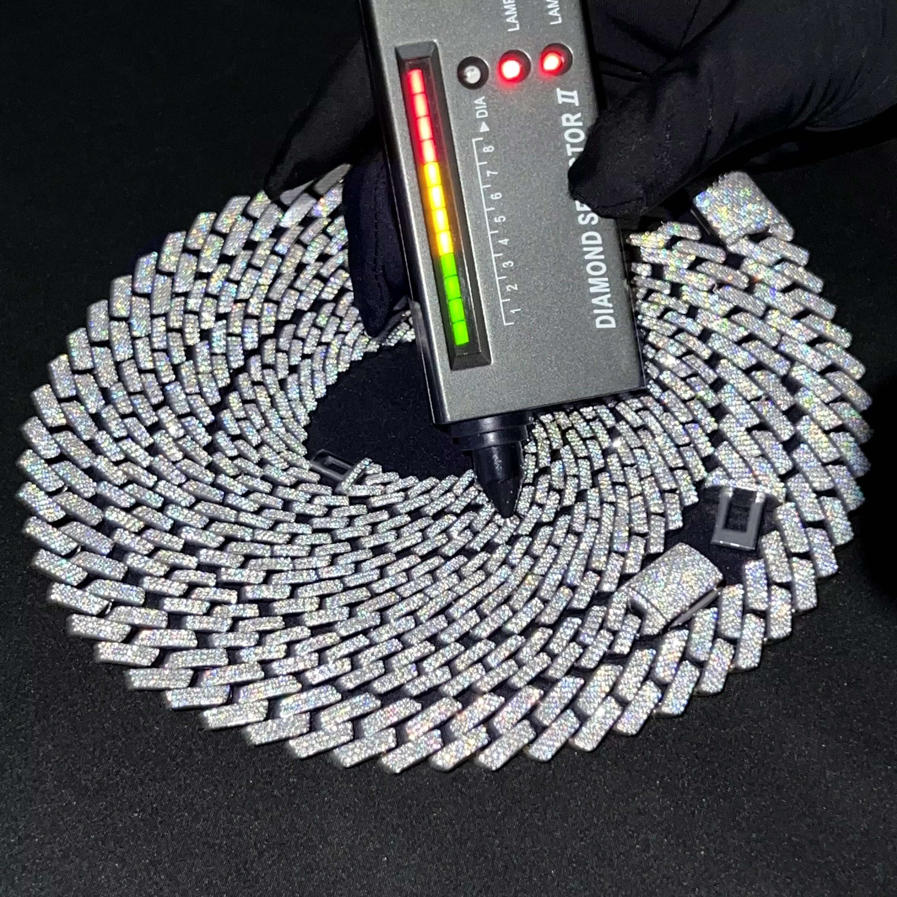 Real S925 Cuban Link 10mm 12mm Pass Diamond Tester Vvs Moissanite Gems Necklace Moissanite Cuban Link Chain