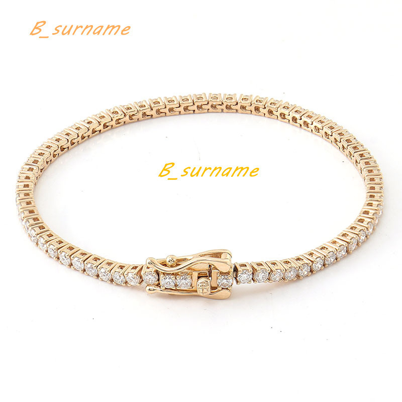 Real Gold 18K 2mm Tennis Bracelet Lab Moissanite Diamond Tennis Chain 6-9 Inch Iced Out Tennis Bracelet for Women and Men