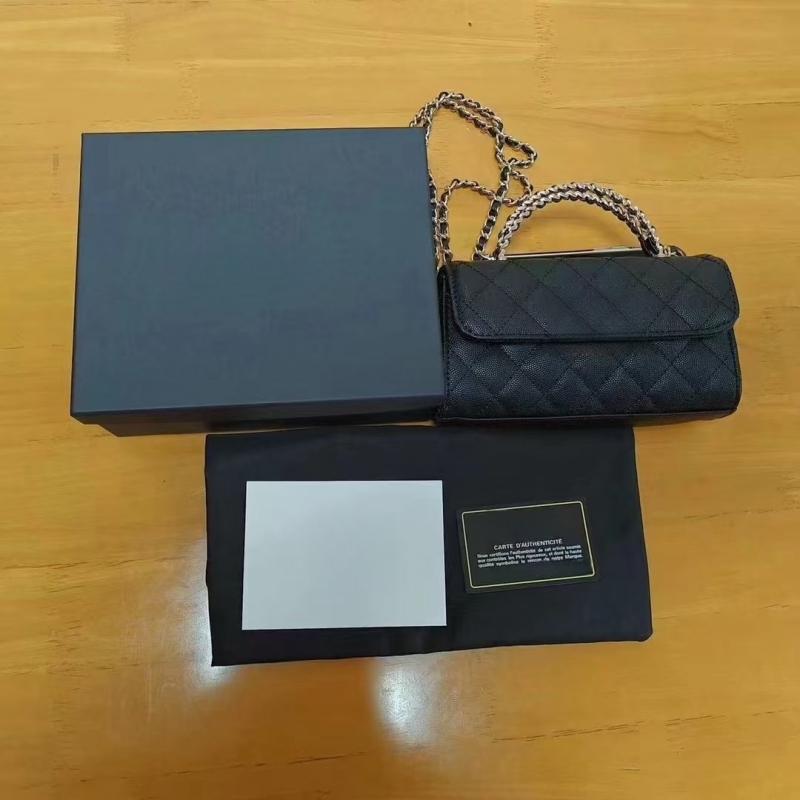 Caviar diamond-shaped checkered Lady's dinner bag Metal handle chain shoulder strap gift box packaging VIP gift