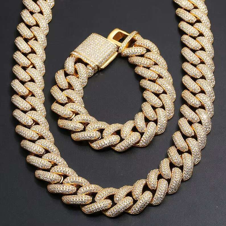 Baguette VVS Moissanite Cuban Chain 925 Sterling Silver 20mm Hiphop Iced Out Moissanite Cuban Link Chain