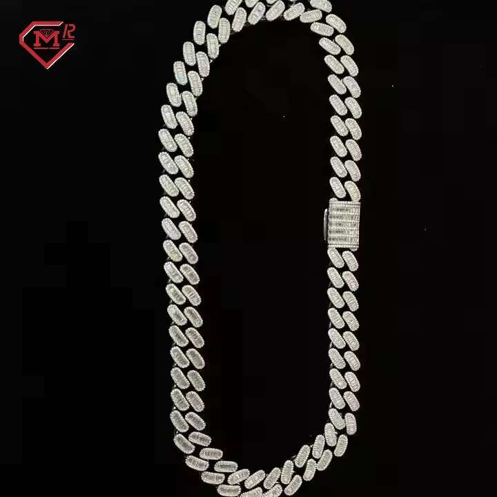 Custom Moissanite Cuban Chain 925 Sterling Silver Iced Out 18mm Baguette Hip Hop Cuban Link Chain