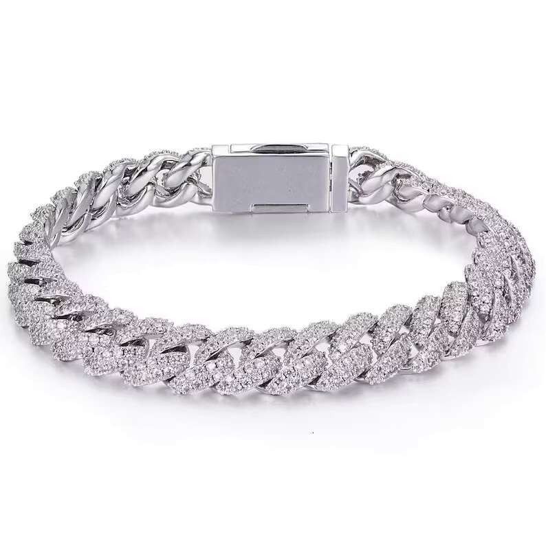 8MM Cuban Link Bracelet Hiphop Sparkling Bling 925 Sterling Silver VVS Moissanite Cuban Link Chain