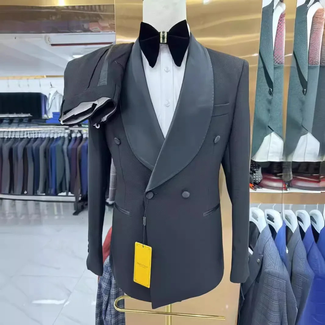 Double breasted wedding dress mens clothing suitable for grooms evening gown 2 shawl lapels slim fit long pants jacket 250428