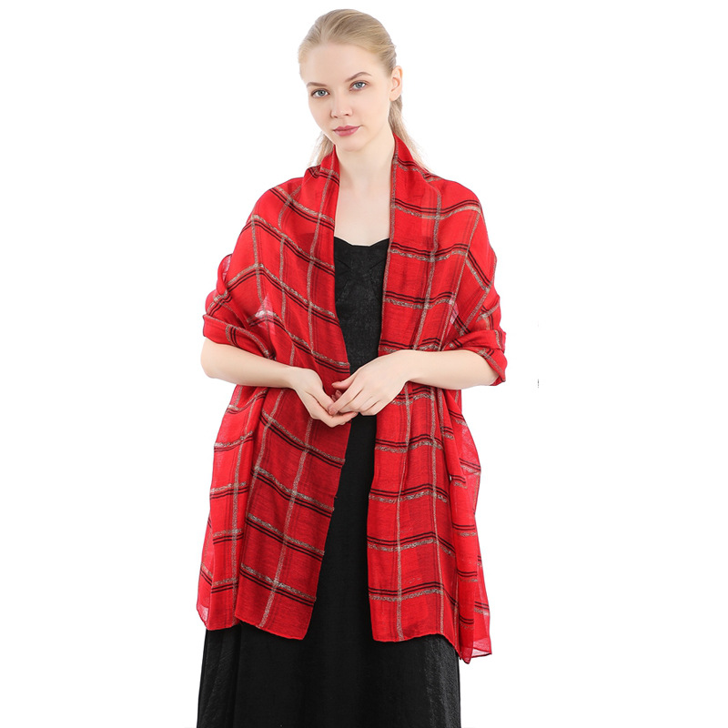 K598 Classic plaid silk wool blended scarf dinner dress cheongsam versatile temperament shawl scarf dual-purpose women