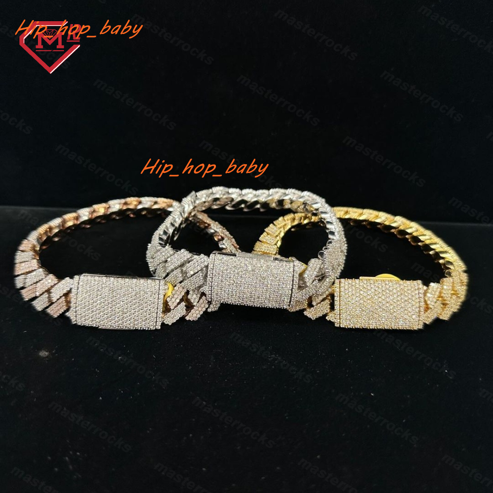 12mm 3 Rows 925 Sterling Silver Cuban Bracelet Colored Hip Hop d Vvs Moissanite Cuban Link Chain Bracelet