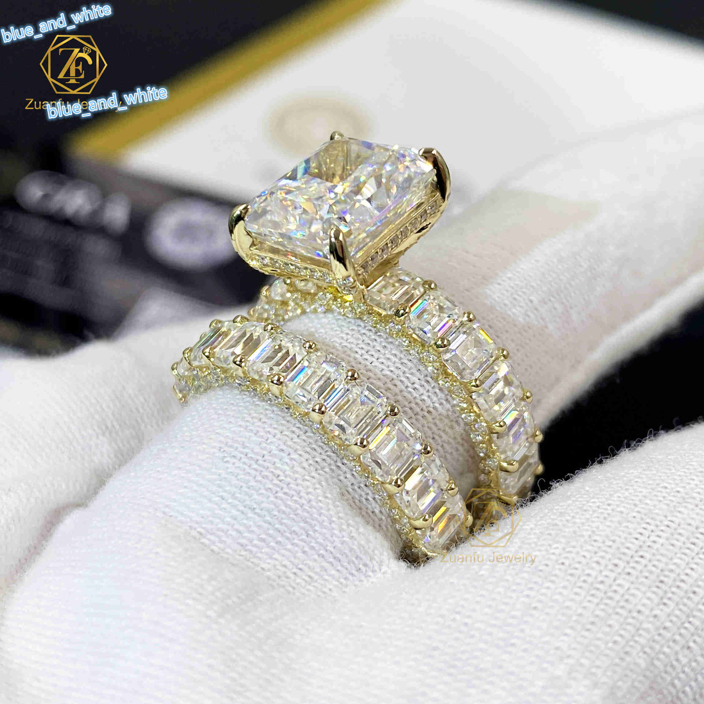 Custom 925 Silver Moissanite Engagement Wedding Ring Set 9x11mm 5CT D VVS1 Radiant Cut High Quality Diamond Rings for Women