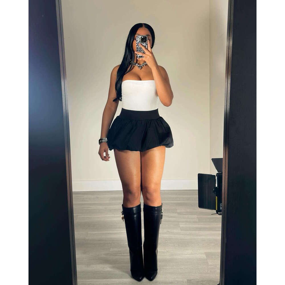 European and American style pleated bubble solid color elastic waist ultra short mini skirt 2025 new casual fashion trend clothing