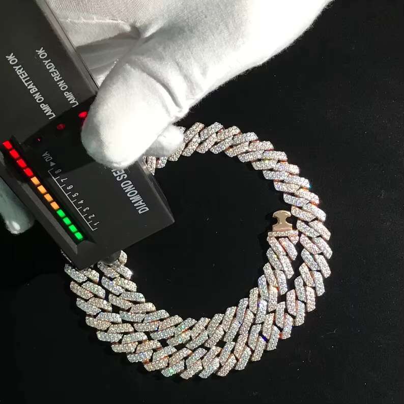 Hiphop Jewelry Cuban Link Chain Necklace 925 Silver 10mm VVS Iced Out Moissanite Cuban Chain Necklace