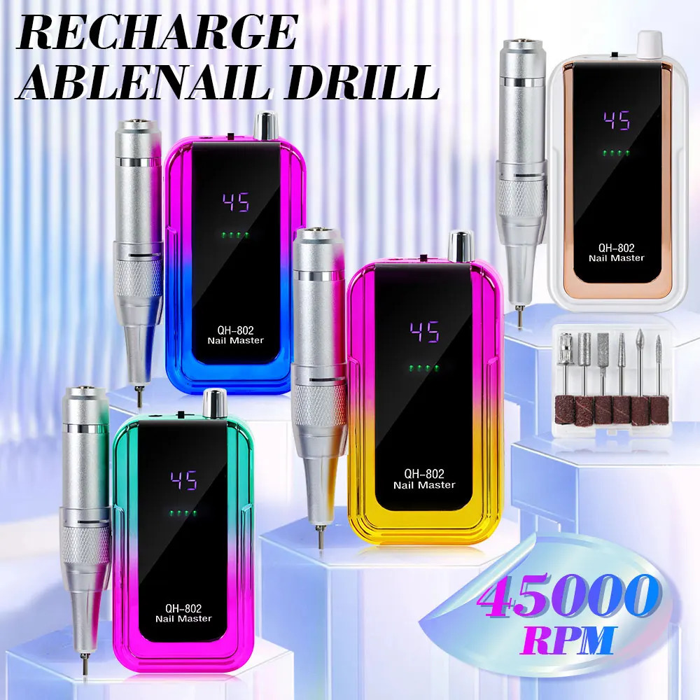 45000RPM Rechargeable Electric Nail Drill Rig Professional Nail Polishing File Low Noise Polisher for Nail Salon Tools 250418