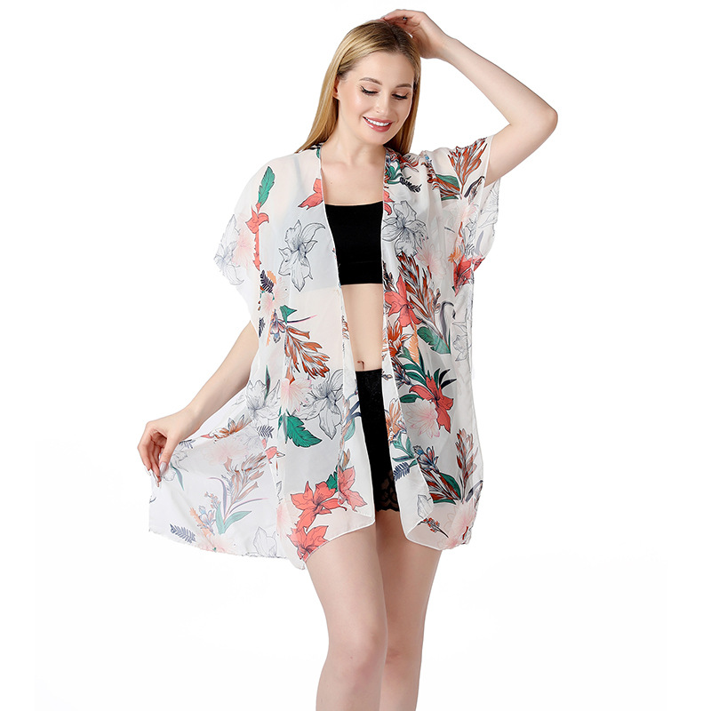 K597 Cross-border new beach style blouse chiffon cardigan sunscreen shawl bikini blouse