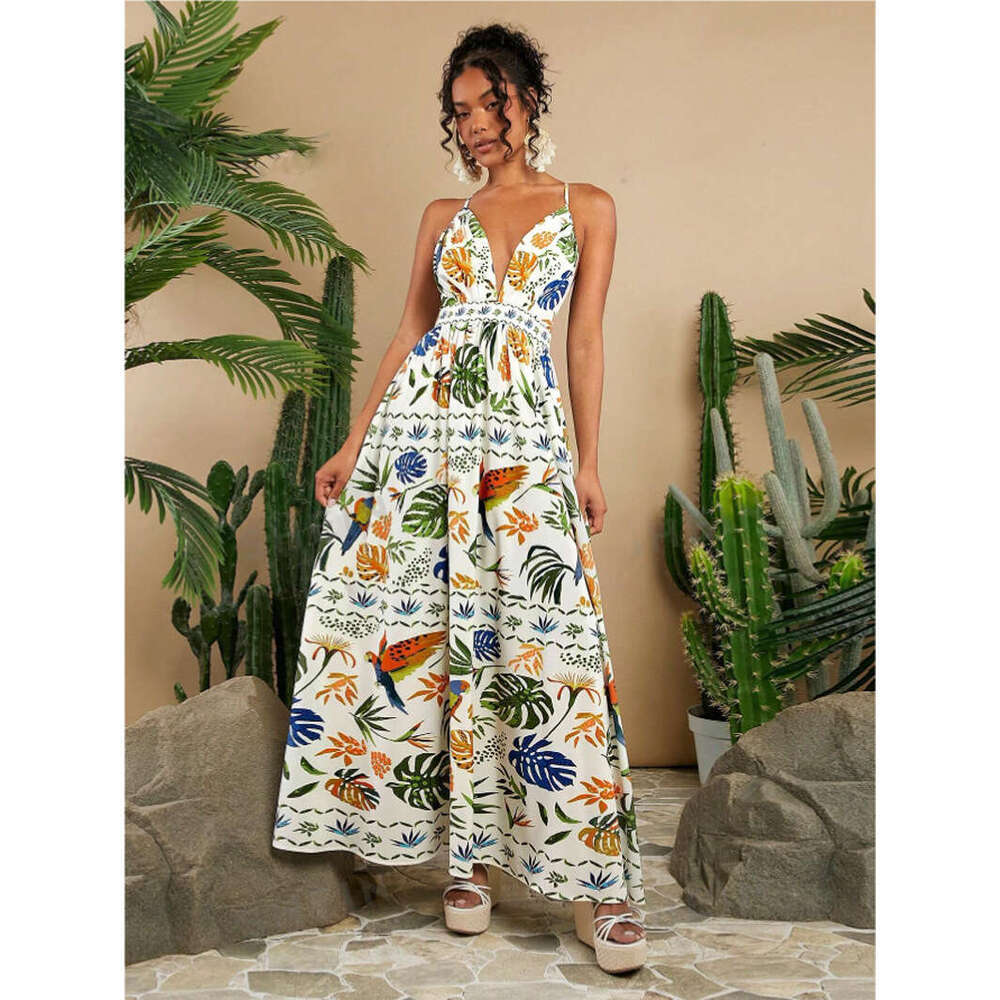 European and American beach vacation style summer woven backless long women's white dress 2025 new casual versatile fashion clothing