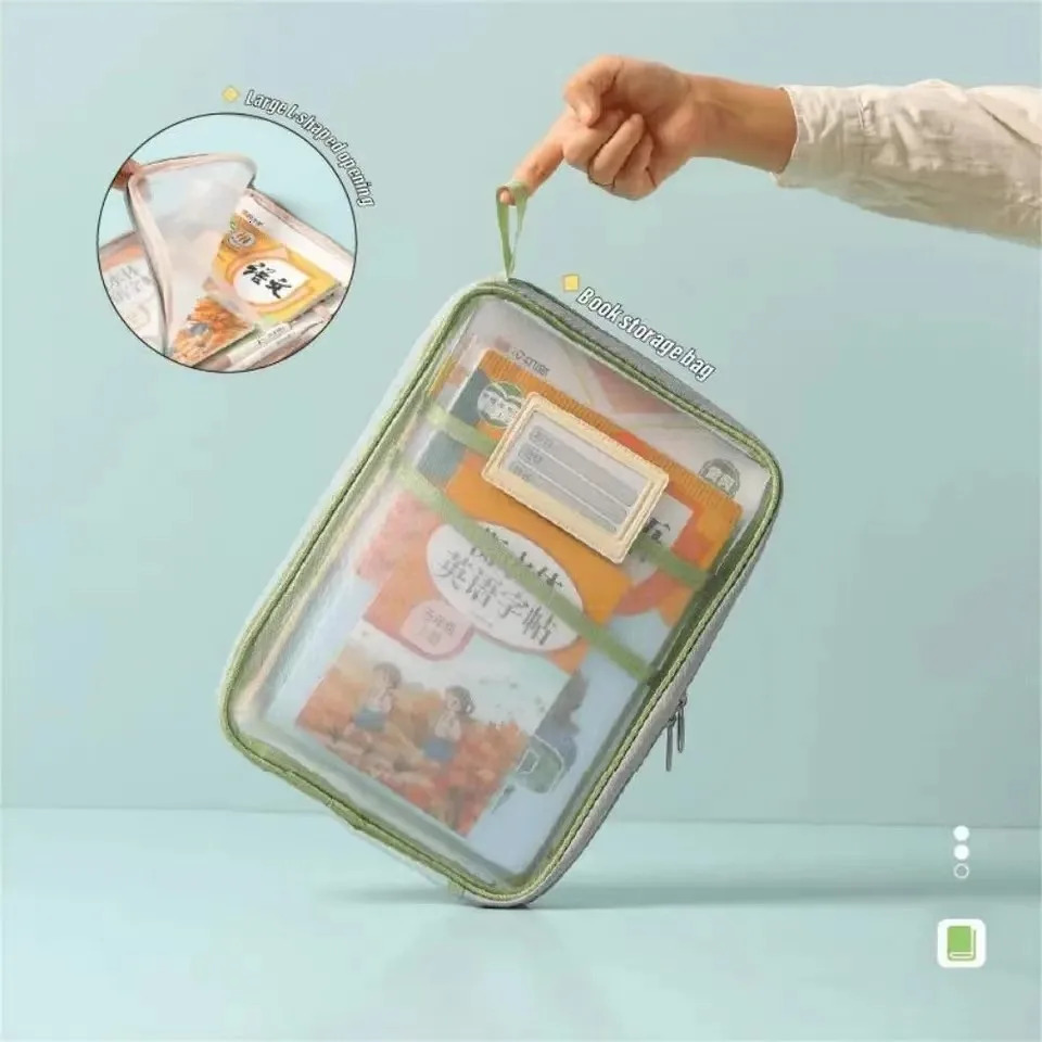 Transparent stationery storage folder thick mesh zipper file packaging A4 size school office supplies travel storage bag 250425