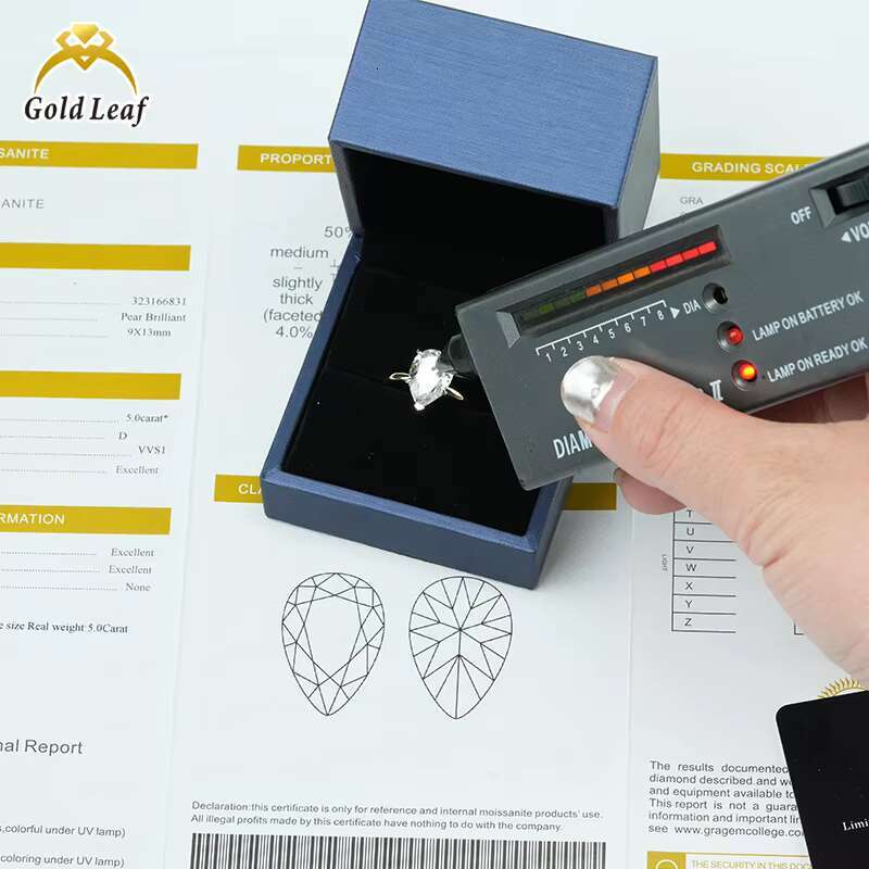 Goldleaf IGI GIA Certificate 5.0CT D VVS1 Emerald Cut 10K Solid Gold Moissanite Ring Fine Jewelry Rings