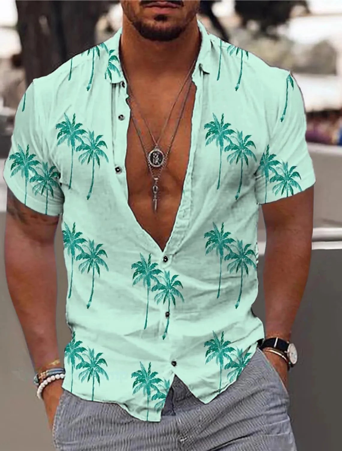 Coconut Tree Summer Hawaiian Shirt Neutral Palm Lawn Street Outdoor Harajuku Short Sleeve Button Mens Wear 250427