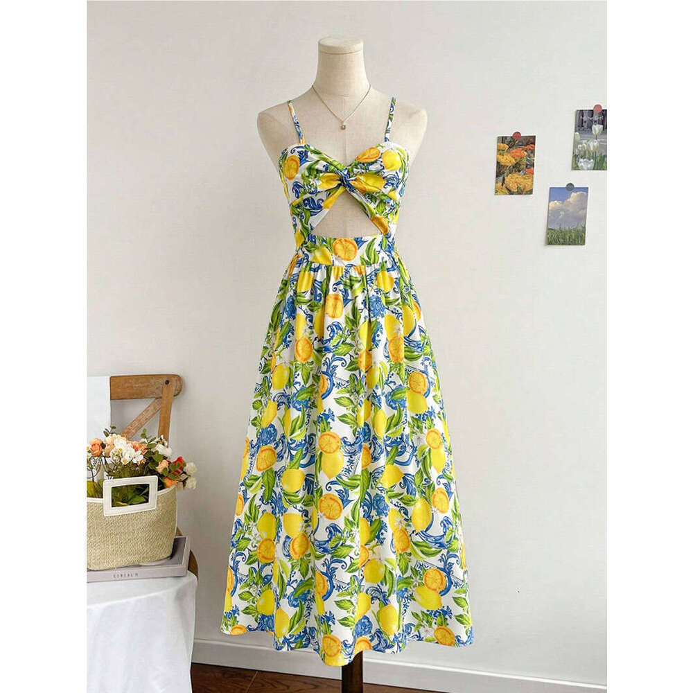 European and American Dreamara Women's Vacation Flower Printed Front Twisted Dress 2025 New Casual Versatile Fashion Clothing