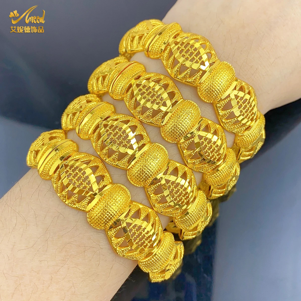 ANIID Dubai Charm 24k Gold Plated Bracelet Female Arab Bride African Indian Bracelet Nigeria Wedding Jewelry Party 250425