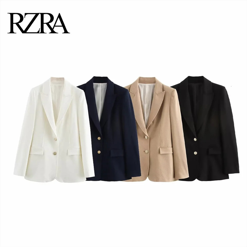 RZRA Spring Womens Casual Fashion Single Chest Slimming Long Sleeve Collar Solid Color Set Coat 250428