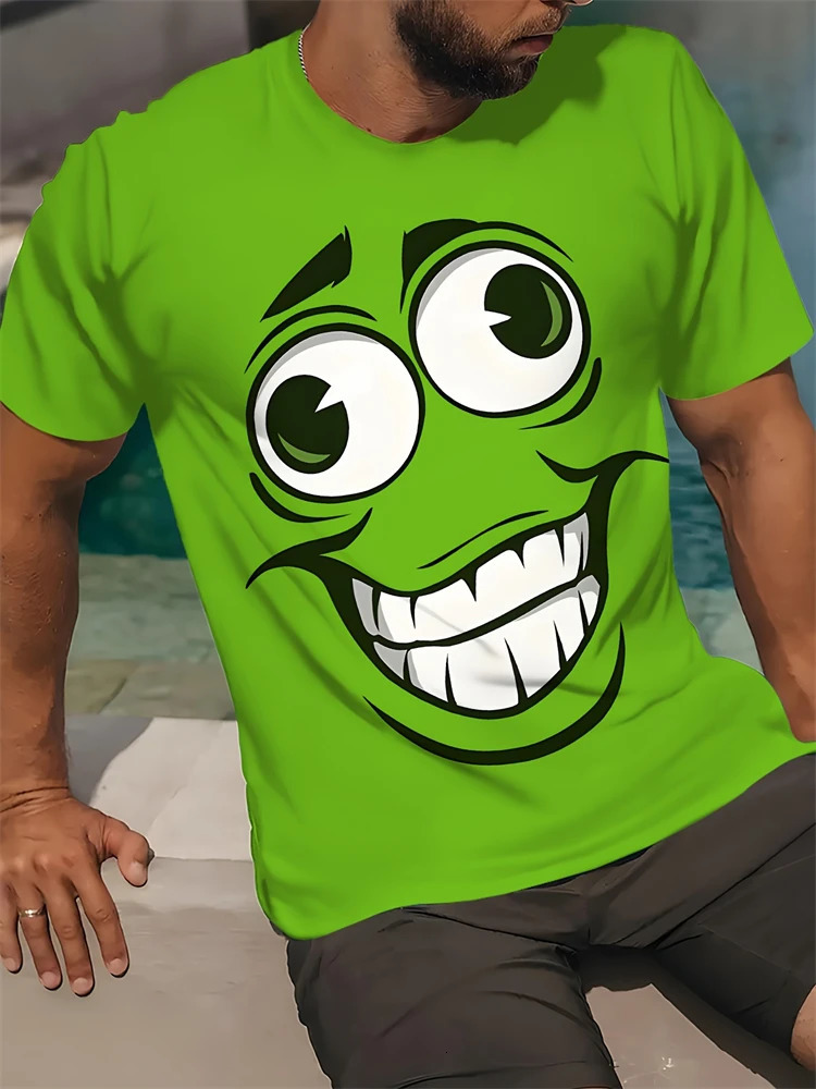 summer casual mens Tshirt fashionable 3D funny expression printed short sleeved street oversized hiphop top 250430Z